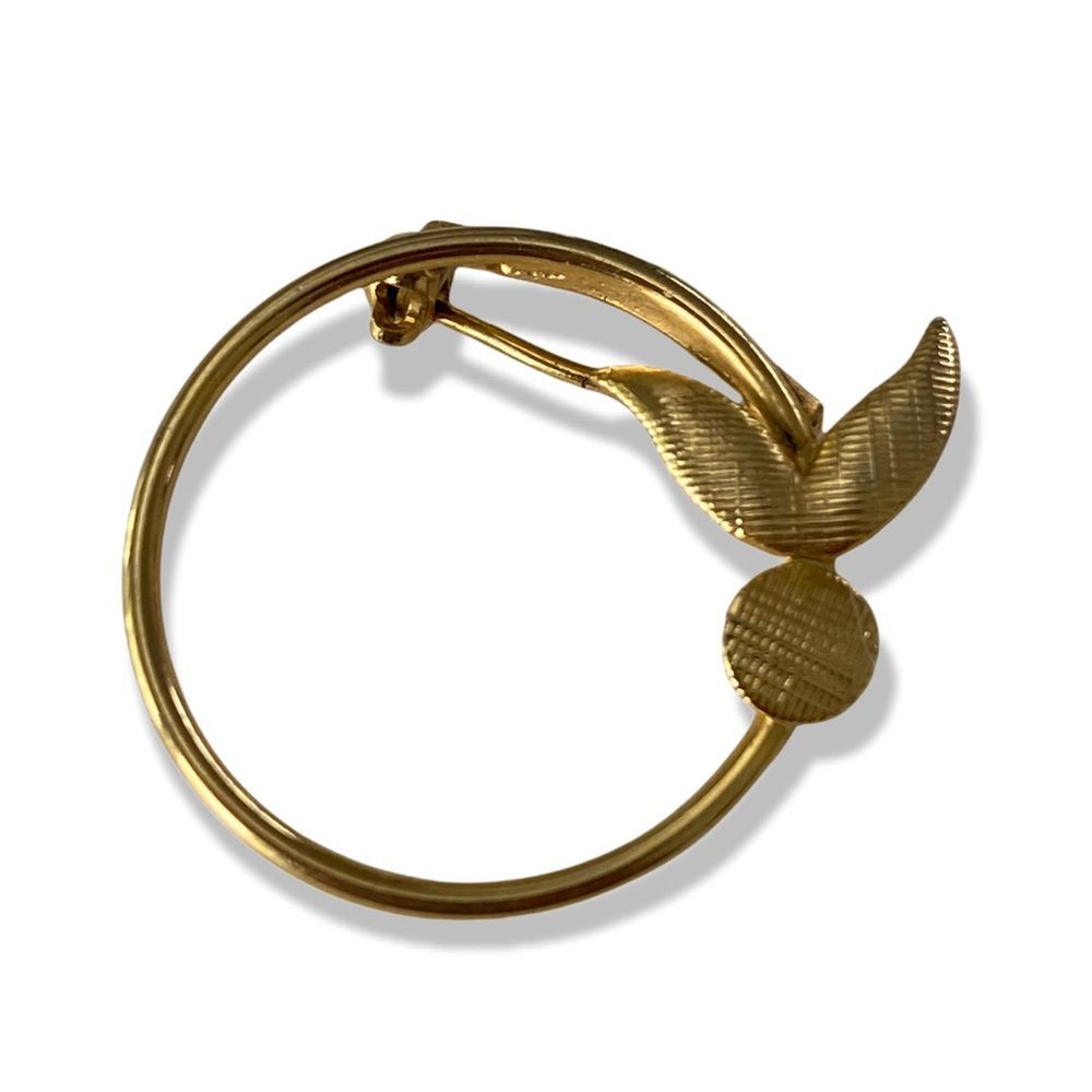 Vintage 60s circle pin gold filled Ekelund 12K GF round brooch with leaf design